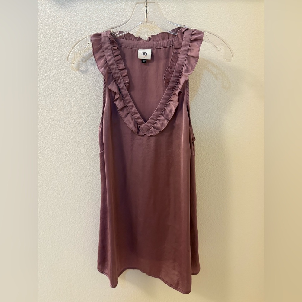 CAbi Mauve Ruffle Trim Blouse